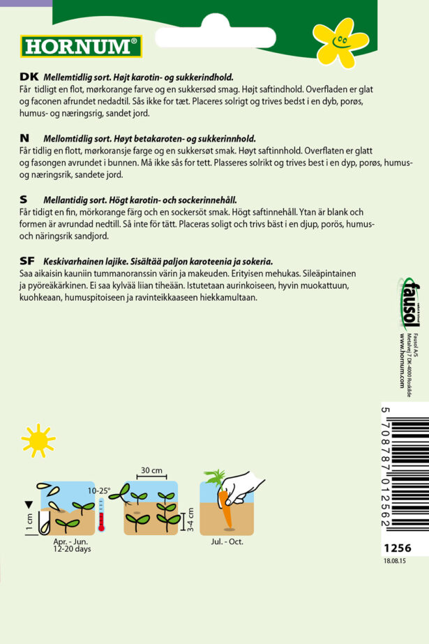 Hornum frøpose bagside 1256 gulerod sommer