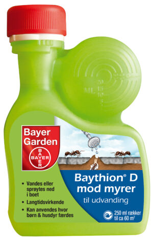 Myremiddel D mod myrer. Protect Baythion. Grøn flaske.