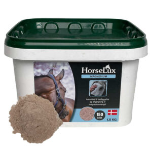 HorseLux Magnesium hvid spand grønt låg med bunke af magnesium foran