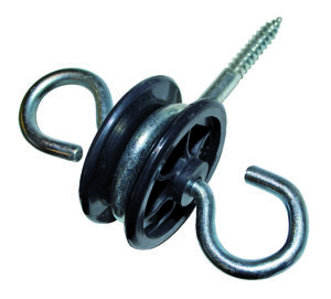 Isolator med skrue og 2 øjer sort 4 stk i pose.