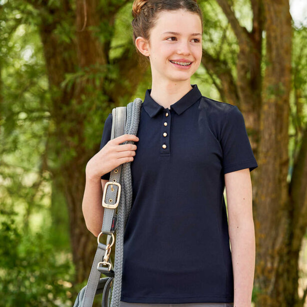 Covalliero SS23 polo T-shirt junior navy pige med grime på skulderen.