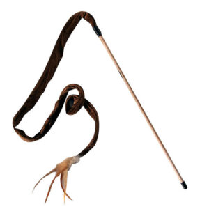 Kattelegetøjsstang i plys med fjer brun. 153 cm i alt.