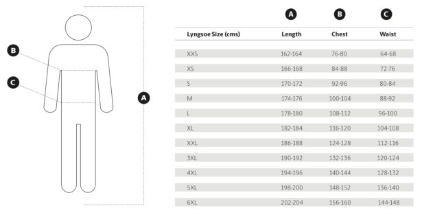 Størrelsesguide for vinterdragt dame med stretch